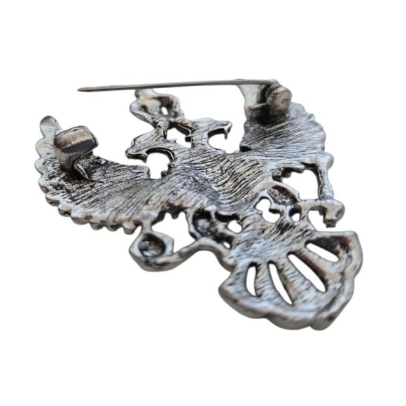 Vintage Royal Eagle Crest Lapel Pin Brooch Double-Headed Crowned Emblem Scepter - Picture 6 of 6